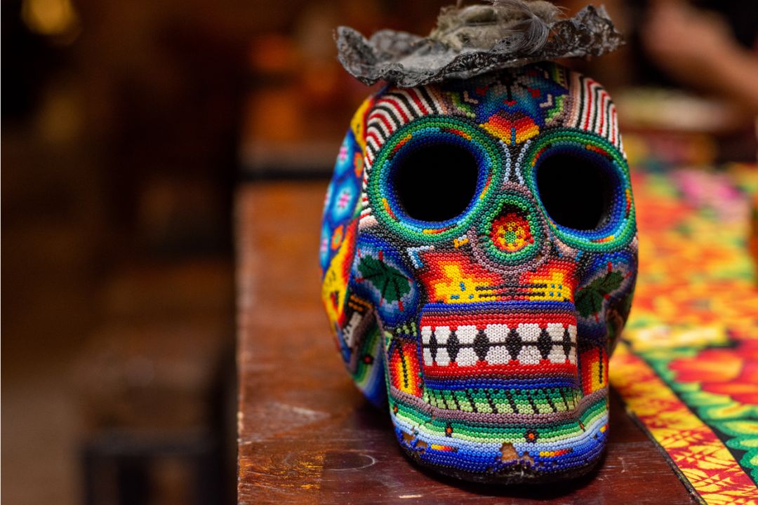 Handmade Mexican skull with beads