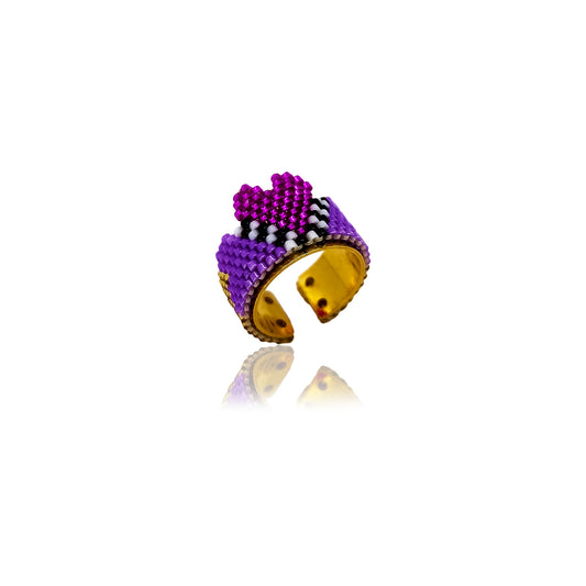 Bague réglable plaqué or et tissée à la main avec des perles Miyuki violet 