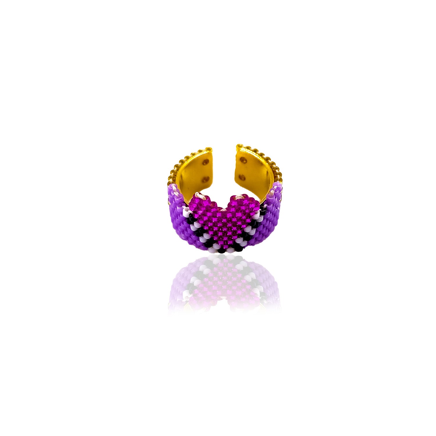 Bague réglable plaqué or et tissée à la main avec des perles Miyuki violet 